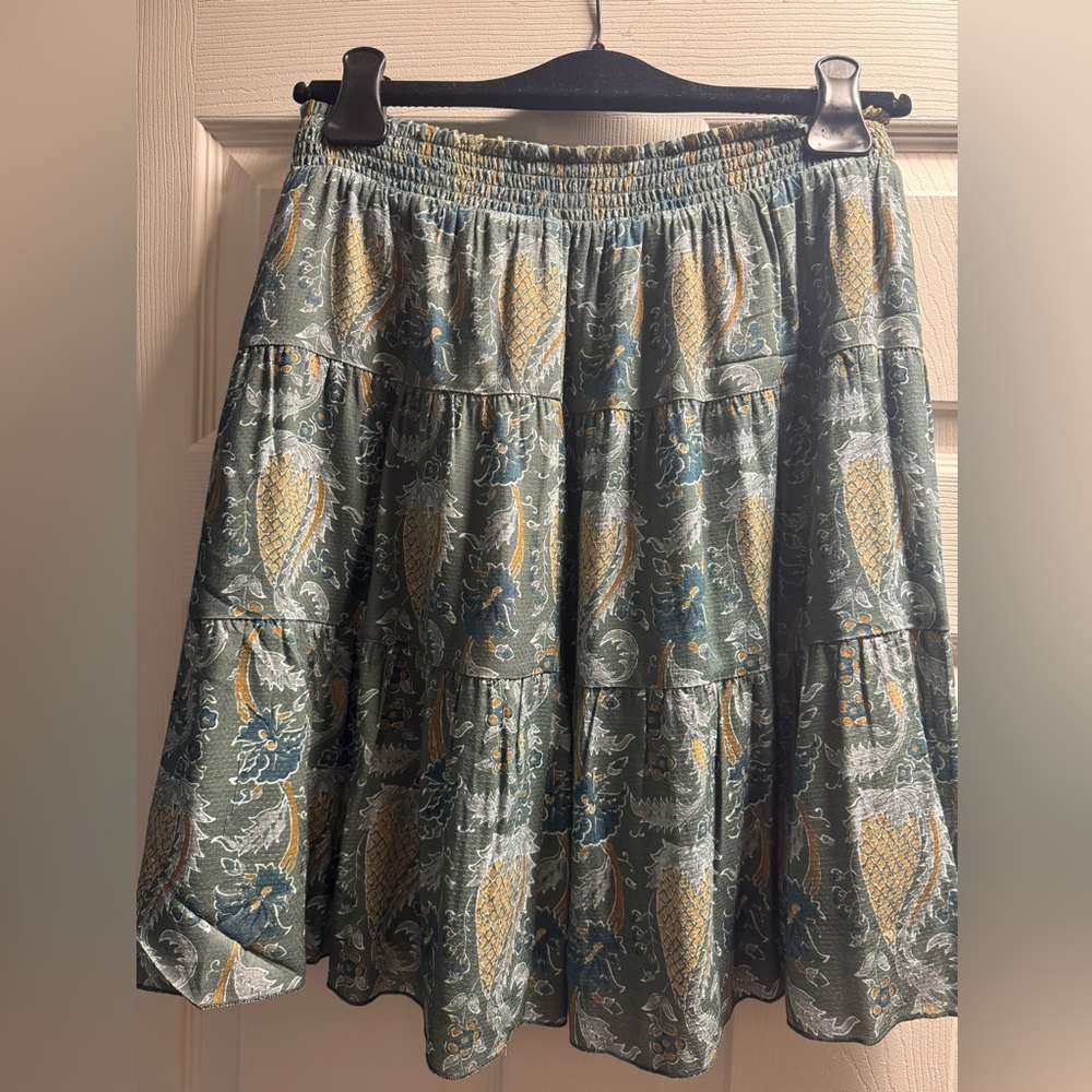 Anthropologie Green and Yellow Paisley Midi Skirt